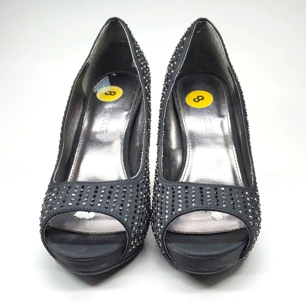 Rampage Black Silver Bling Peep Toe Pump 8